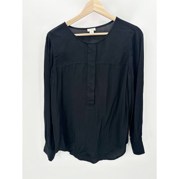 J.Crew Factory Top Women SMALL Black Long Sleeve Button Cuff Viscose Blouse - Picture 1 of 8